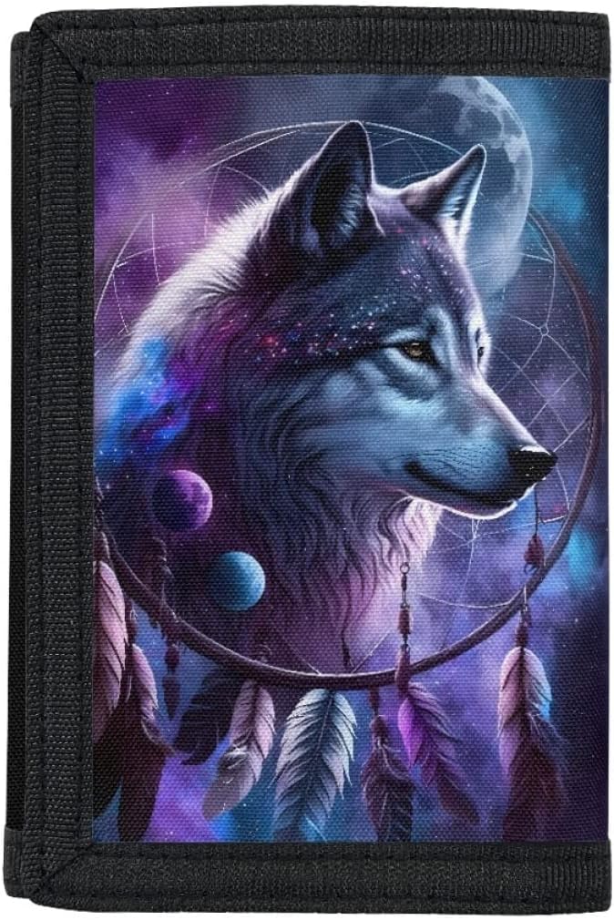 GLUDEAR Kids Boys Girls Wallet Trifold Youth Wallet Coin Pocket Card Holders Outdoor Novelty Wallet Money Organizer,Dream Wolf - Image 1